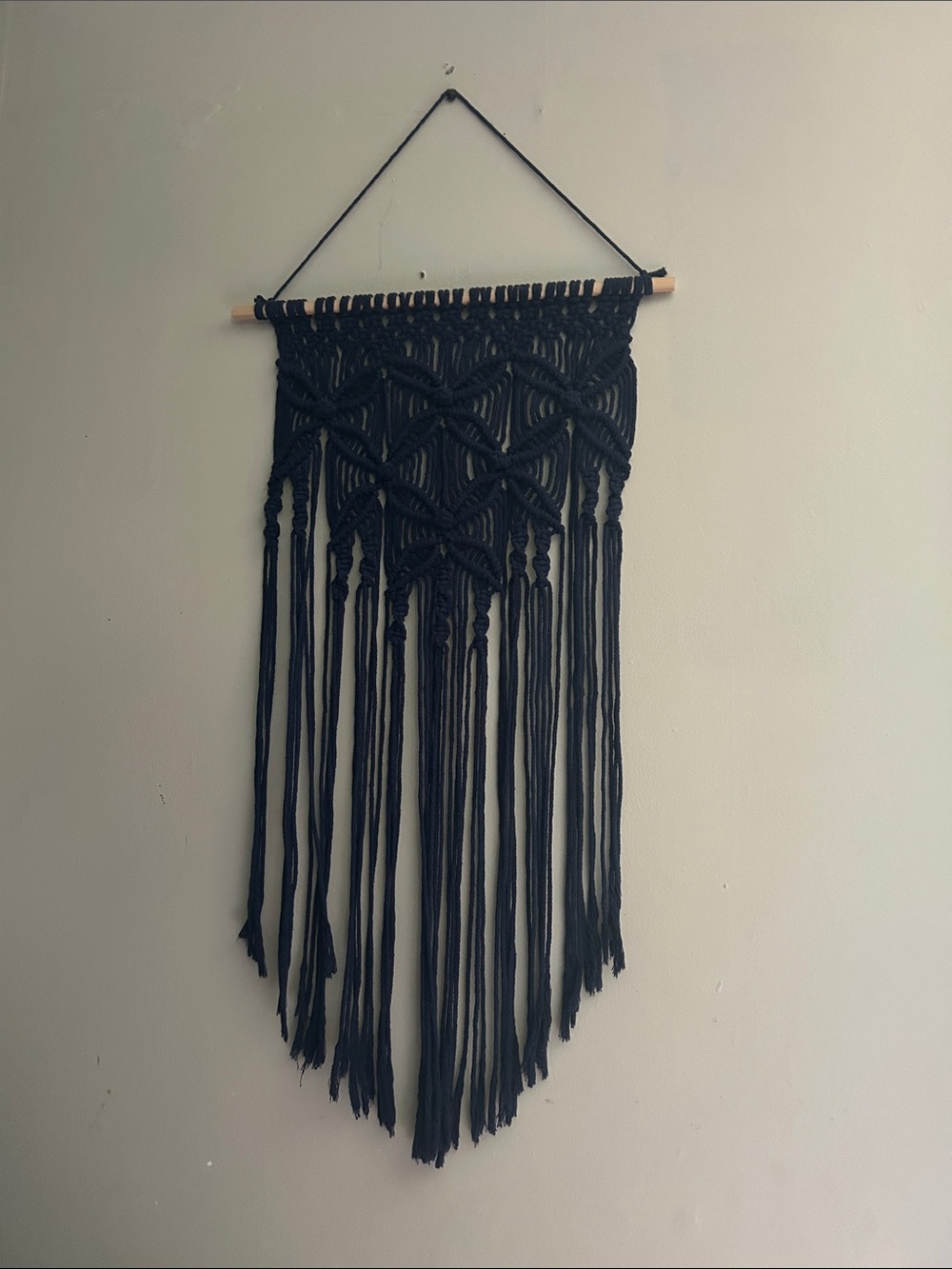 Handmade Black Macrame Wall Hanging - Boho Textile Decor